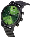 Emporio Armani Luigi Chronograph Green Dial Black Mesh Bracelet Watch For Men - AR11470