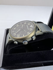 Emporio Armani Luigi Quartz Chronograph Black Dial Green Mesh Bracelet Watch For Men - AR11115