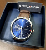 Tommy Hilfiger Cooper Blue Dial Brown Leather Strap Watch for Men - 1791508