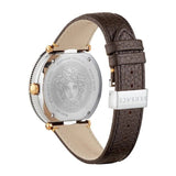 Versace V Metal Icon Quartz Silver Dial Brown Leather Strap Watch For Men - VQL010015