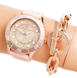 Michael Kors Runway Three Hand Crystal Pave Dial Pink Rubber Strap Watch For Women - MK6854