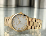 Michael Kors Lennox Three Hand Silver Dial Gold Steel Strap Watch For Women - MK7391