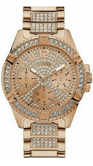 Guess Frontier Chronograph Crystals Rose Gold Dial Rose Gold Steel Strap Watch for Men - W0799G3