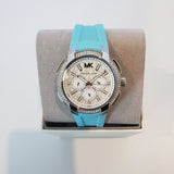 Michael Kors Sidney Multifunction Analog White Dial Turquoise Silicone Strap Watch For Women - MK7246