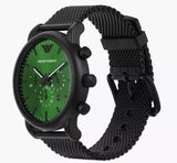 Emporio Armani Luigi Chronograph Green Dial Black Mesh Bracelet Watch For Men - AR11470