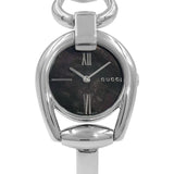 Gucci Horsebit Collection Mother of Pearl Black Dial Silver Steel Strap Watch For Women - YA139503