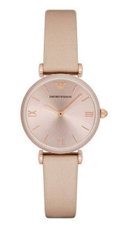 Emporio Armani Gianni T-Bar Quartz Rose Gold Dial Pink Leather Strap Watch For Women - AR11001