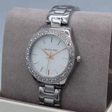 Michael Kors Liliane Three Hand Mother of Pearl White Dial Silver Steel Strap Watch For Women - MK4556