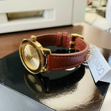 Movado Bold Gold Dial Brown Leather Strap Watch for Women - 3600437