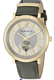 Versace V-Circle Manifesto Gold Dial Black Leather Strap Watch for Men - VBQ030017