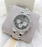 Michael Kors Layton Chronograph Silver Dial Silver Steel Strap Watch For Women - MK6976