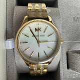 Michael Kors Lexington Three Hand White Dial Gold Steel Strap Watch For Women - MK4492