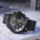 Diesel Mega Chief Chronograph Black Dial Black Steel Strap Watch For Men - DZ4527
