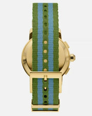 Tory Burch The Tory Chronograph White Dial Two Tone NATO Strap Watch for Women - TBW1037
