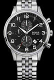 Hugo Boss Aeroliner Chronograph Quartz Black Dial Silver Steel Strap Watch For Men - HB1512446