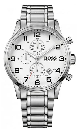 Hugo Boss Aeroliner Chronograph Quartz White Dial Silver Steel Strap Watch For Men - HB1512445