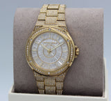 Michael Kors Lennox Three Hand Crystals White Dial Gold Steel Strap Watch For Women - MK6991