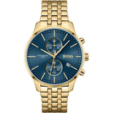 Hugo Boss Associate Chronograph Blue Dial Gold Steel Strap Watch for Men - 1513841