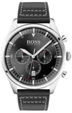 Hugo Boss Pioneer Chronograph Black Dial Black Leather Strap Watch For Men - 1513708