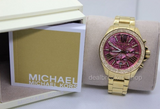 Michael Kors Wren Purple Dial Gold Steel Strap Watch for Women - MK6290