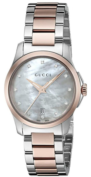Gucci G Timeless Diamonds Mother of Pearl Dial Two Tone Steel Strap Watch For Women - YA126544