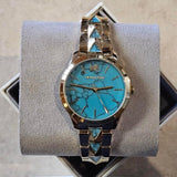 Michael Kors Petite Runway Mercer Blue Dial Gold Steel Strap Watch For Women - MK6673