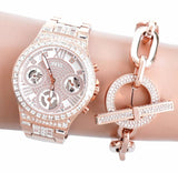 Guess Moonlight Multi Function Diamonds White Dial Rose Gold Steel Strap Watch for Women - GW0320L3