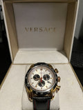 Versace V-Ray Chronograph White Dial Black Leather Strap Watch for Men - VDB040014