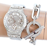 Guess Moonlight Multi Function Diamonds Silver Dial Silver Steel Strap Watch for Women - GW0320L1