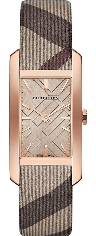 稼働 BURBERRY 腕時計 3200 ローマインデックス 新品レザー 984 Burberry The Pioneer Rose Gold Dial Haymarket Brown Leather Strap