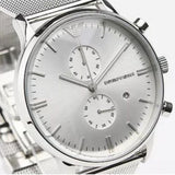 Emporio Armani Classic Chronograph Quartz Silver Dial Silver Mesh Bracelet Watch For Men - AR0390