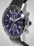 Hugo Boss Rafale Chronograph Quartz Blue Dial Black Leather Strap Watch For Men - HB1513391