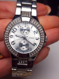 Guess Mini Prism Diamonds Silver Dial Silver Steel Strap Watch for Women - W12638L1