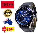 Hugo Boss Rafale Chronograph Quartz Blue Dial Black Leather Strap Watch For Men - HB1513391