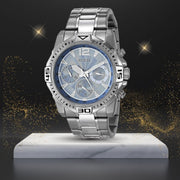 Guess Commander Chronograph Blue Dial Silver Steel Strap Watch for Men - GW0056G2