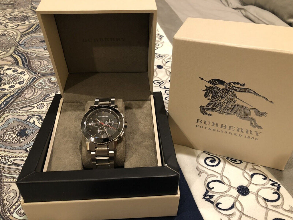 Burberry The City Black Dial Silver Steel Strap Watch for Men