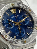 Versace Greca Quartz Blue Dial Silver Steel Strap Watch For Men - VEZ900221