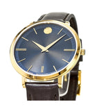 Movado Ultra Slim Blue Dial Brown Leather Strap Watch For Women - 0607092