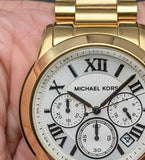 Michael Kors Cooper Chronograph White Dial Gold Steel Strap Watch For Women - MK5916