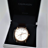 Calvin Klein Posh Silver Dial Brown Leather Strap Watch for Men - K8Q316G6