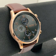 Hugo Boss Navigator Chronograph Grey Dial Brown Leather Strap Watch for Men - 1513496