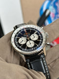 Breitling Navitimer B01 Chronograph 46 Black Dial Black Leather Strap Watch for Men - AB0137211B1P1