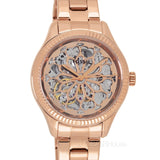 Fossil Rye Automatic Skeleton Rose Gold Dial Rose Gold Steel Strap Watch for Women - BQ3754