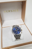 Versace Sport Tech Chronograph Blue Dial Silver Steel Strap Watch for Men - VELT00219