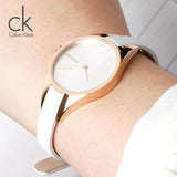 Calvin Klein Rebel White Grey Dial White Leather Strap Watch for Women - K8P236L6