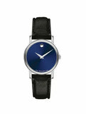 Movado Museum Blue Dial Black Leather Strap Watch For Women - 2100010