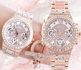 Guess Moonlight Multi Function Diamonds White Dial Rose Gold Steel Strap Watch for Women - GW0320L3
