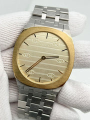Gucci 25H Quartz Gold Dial Silver Steel Strap Watch for Men - YA163405