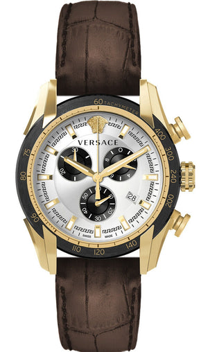 Versace V-Ray Chronograph Quartz White Dial Brown Leather Strap Watch For Men - VE2I00221