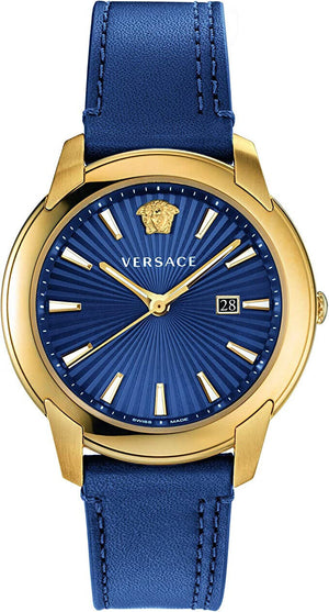 Versace V-Urban Quartz Blue Dial Blue Leather Strap Watch for Men - VELQ00319